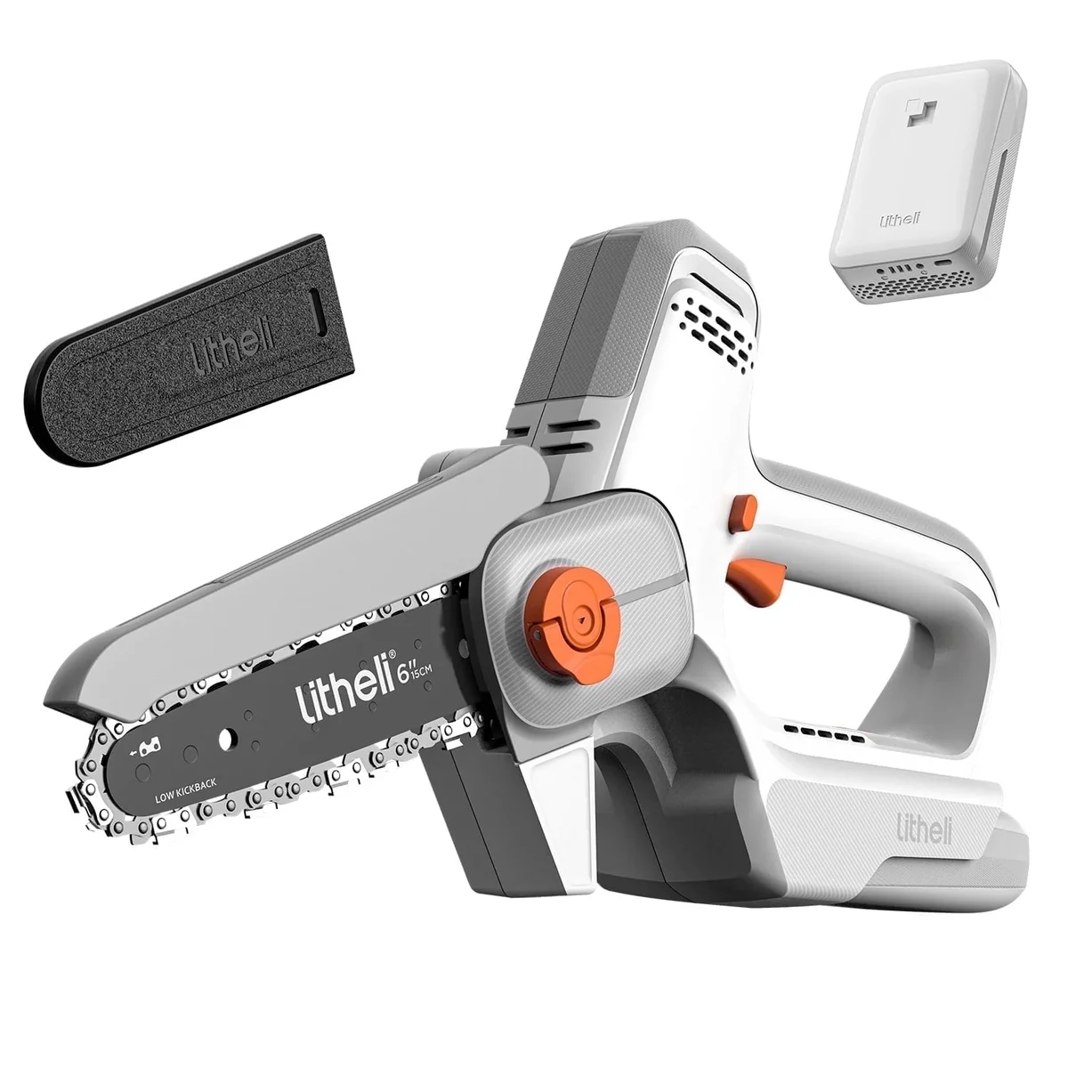 Litheli 20V Mini Chainsaw, 6" Portable Electric Cordless Chainsaw with 2.5Ah Battery, Automatic Chain Lubrication, Double Safety Clasp, Suitable  0040