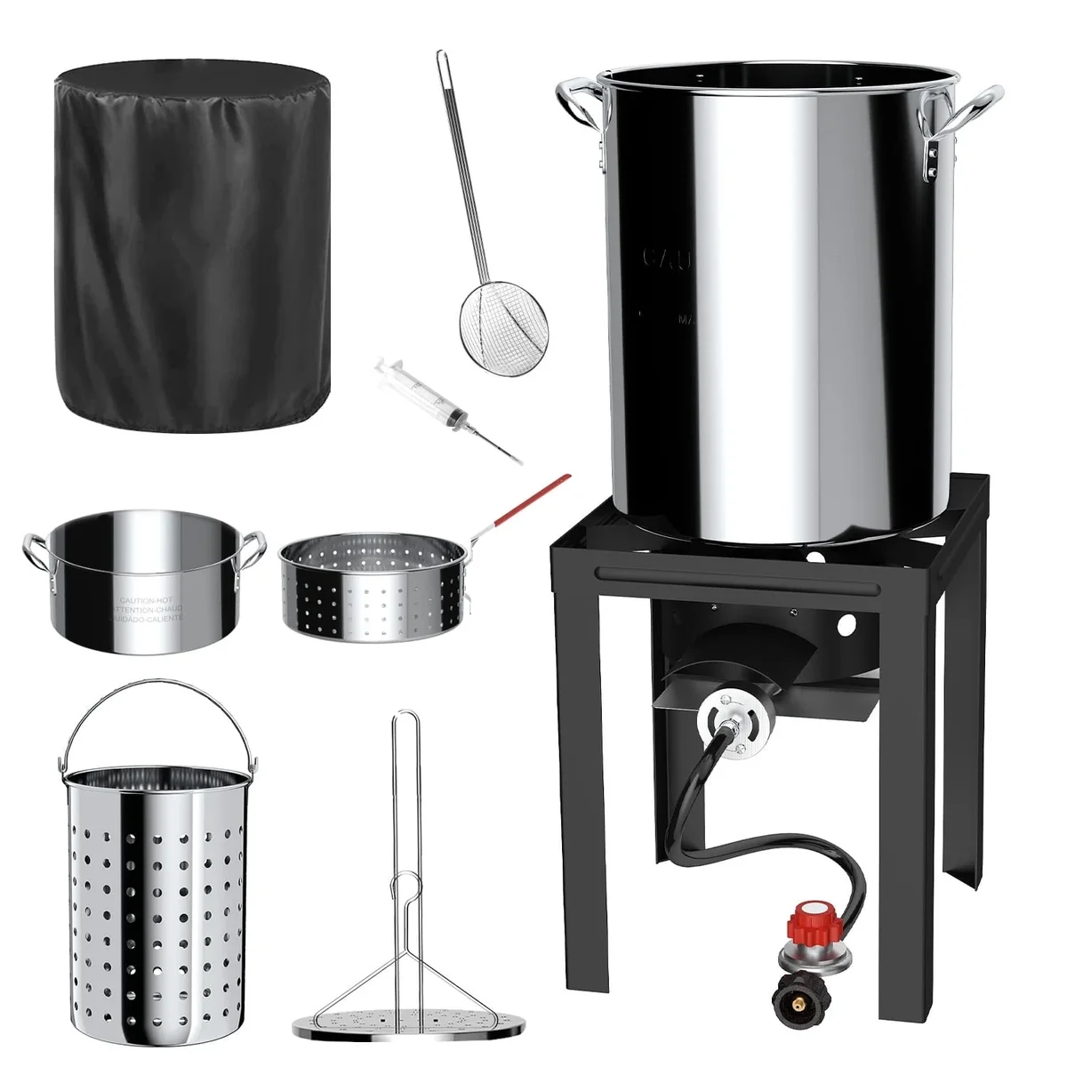 Everdaily Essentials 30QT & 10QT Turkey Fryer Kit,Stainless Steel Boil Pot,Waterproof Cover & Skimmer,55,000BTU Propane Burner,Turkey Deep Fryer Pot,Outdoor Fish Frye Ref. 9487