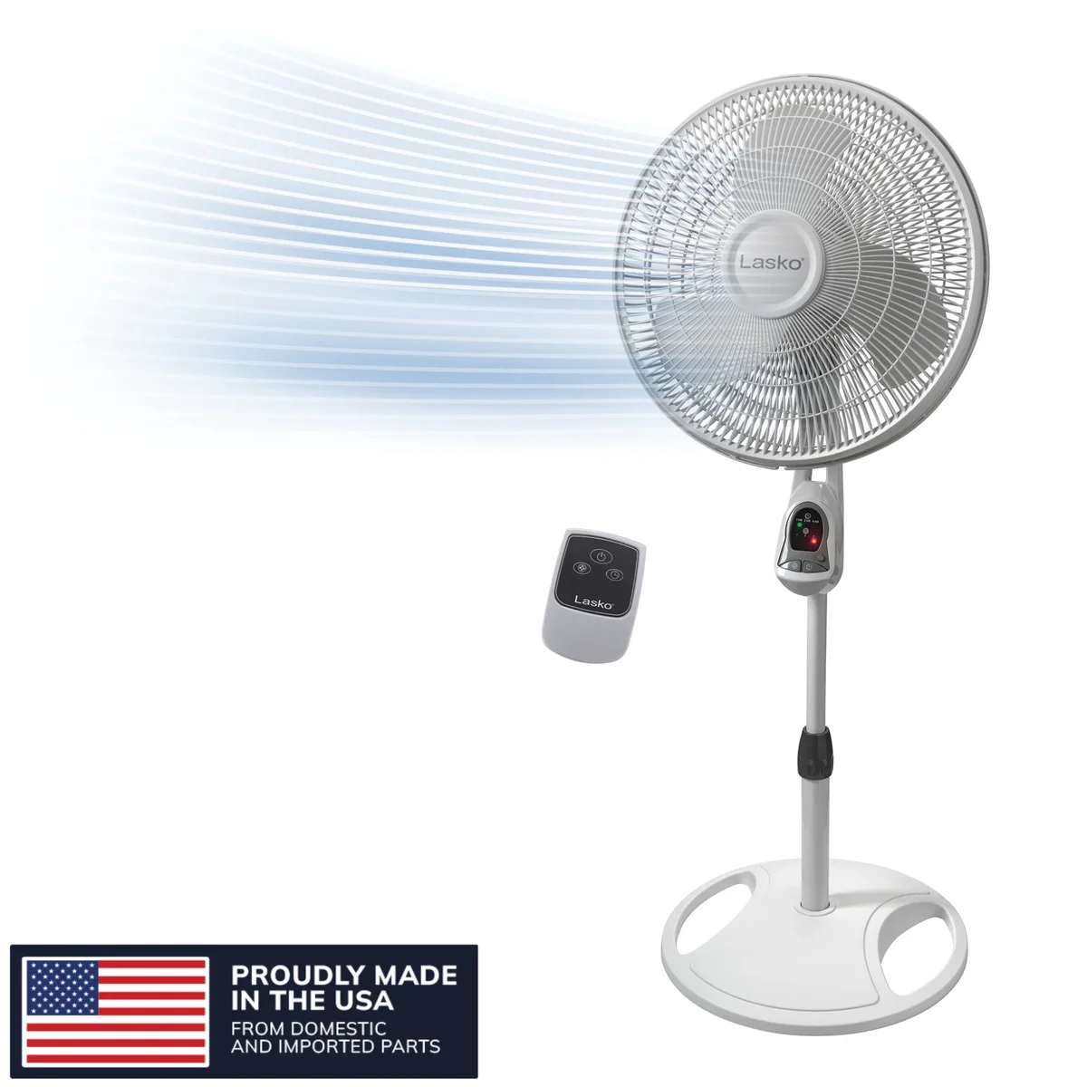 Lasko 16" Quiet Oscillating Pedestal Fan with Remote Control, Adjustable Height and 3 Speeds for Whole Room Cooling, White, 1646 0773