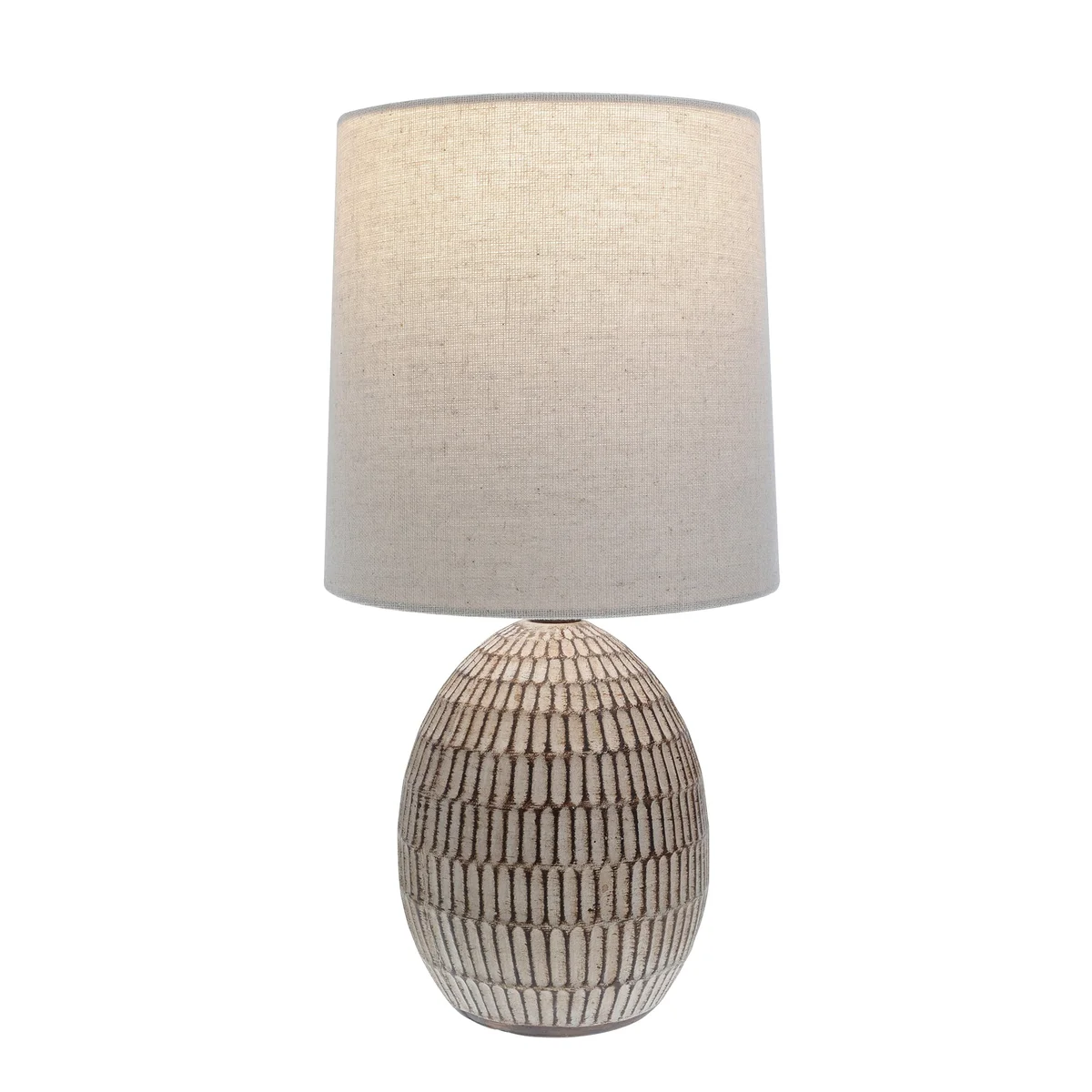 Simple Home Small Table Lamp, Bohemian Style Ceramic Carved Table Lamp with Beige Shade, 12.75" 1521