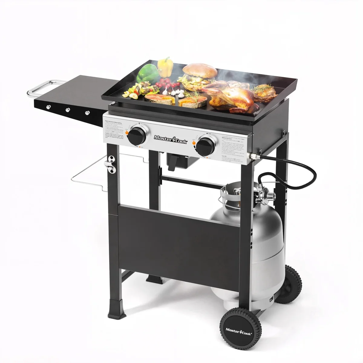 Master Cook 2-Burners Propane Griddle, Flat Top Gas Grill Griddle with Side Shelves for Outdoor BBQ, Camping 9118