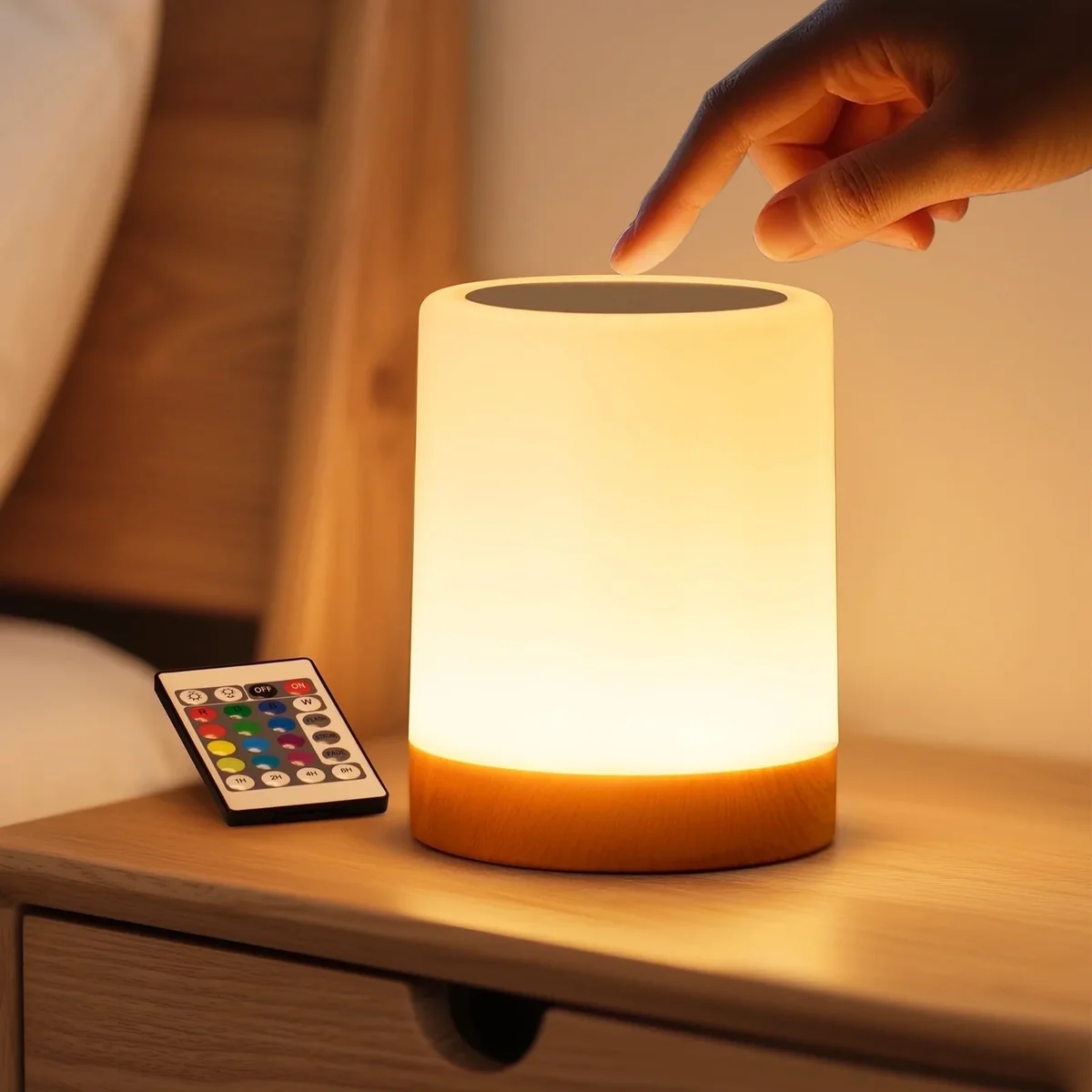 SUNMORY Dimmable Touch Night Light, Table Lamp for Bedroom, 16 RGB Colors & 4 Modes, Remote Control LED Bedside Lamp for Nursery Bedroom Hallway  7924