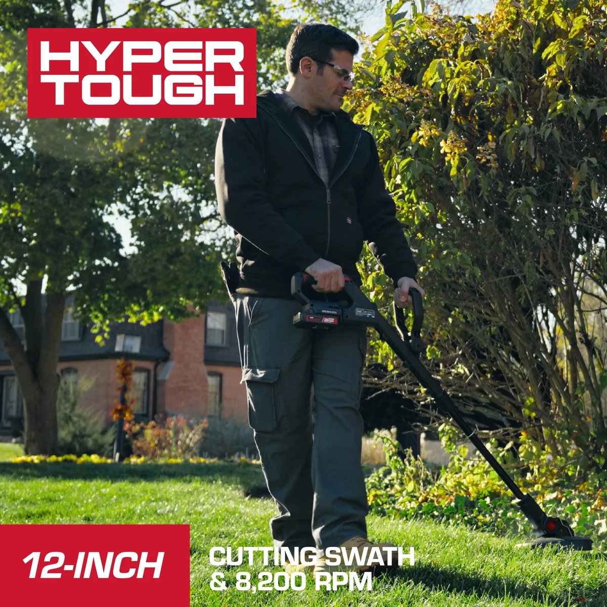 Hyper Tough 12" 20V Brushless Cordless String Trimmer with 20V Max 2.0Ah Battery and Charging Cable 1135