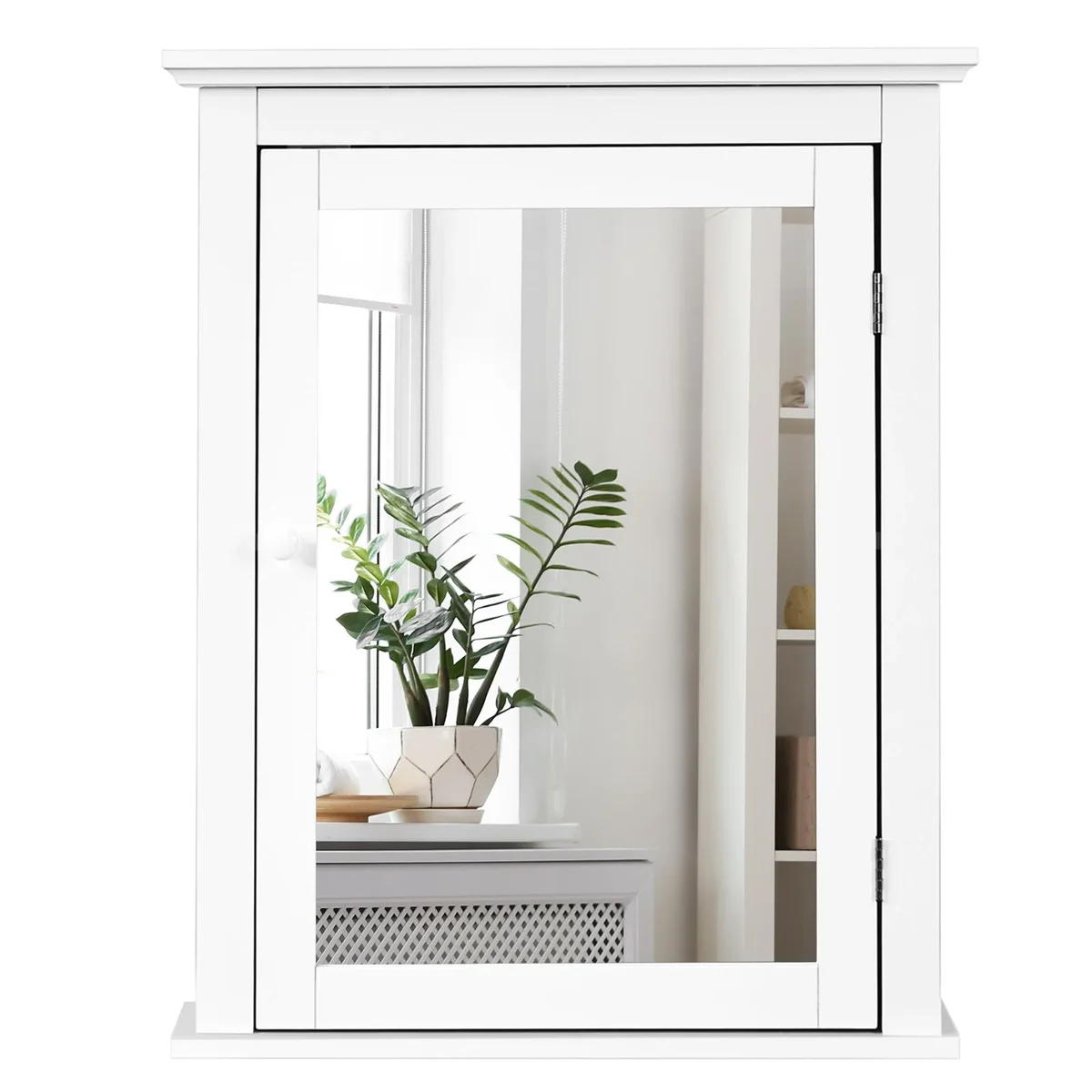 Giantex Bathroom Medicine Cabinets, Wall Mount Mirrored Storage Cabinets w/Single Door & Adjustable Shelf, Multipurpose Wooden Organizer for Hall 0528