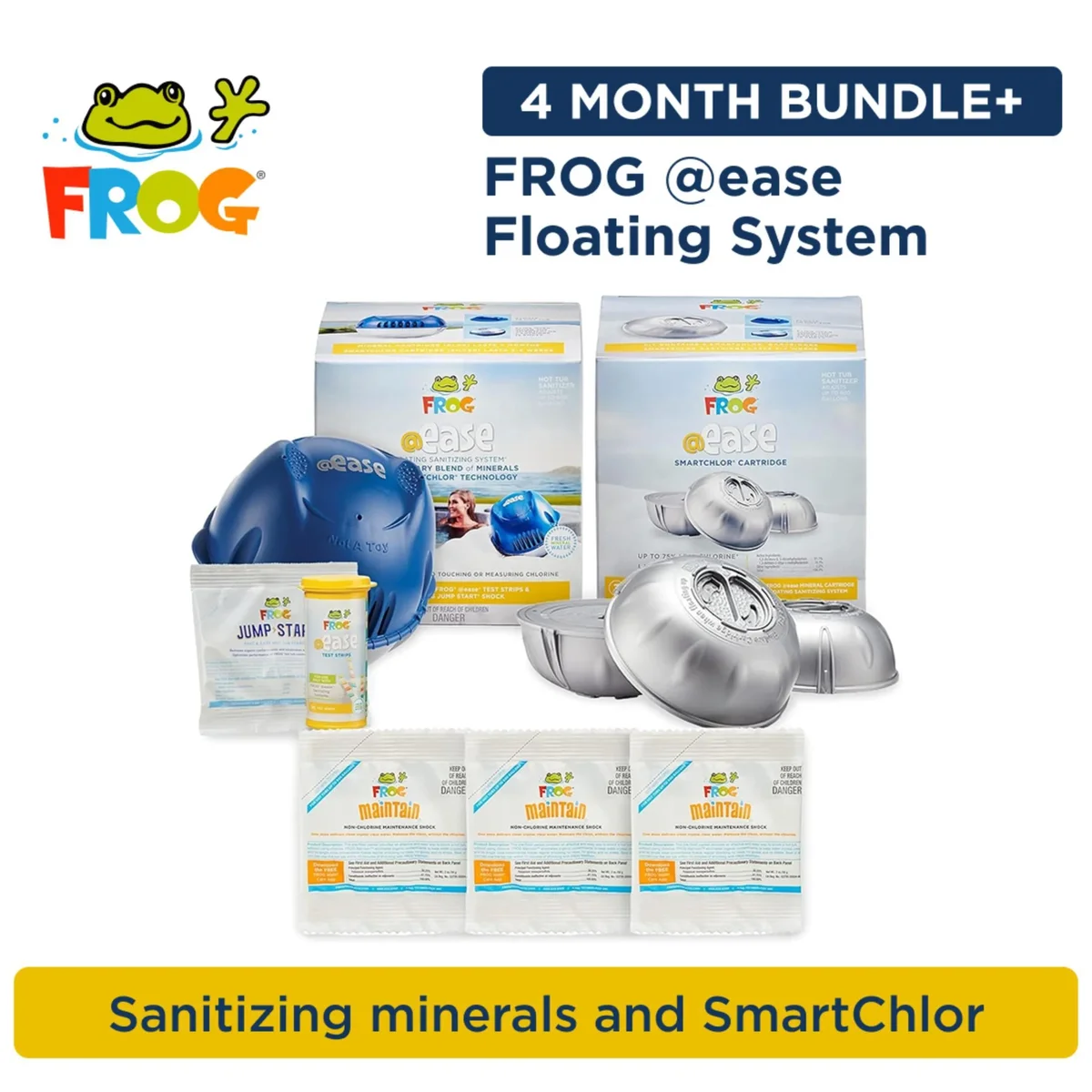 Everdaily Essentials @ease Floating System for Hot Tubs with 3 Replacement @ease SmartChlor Cartridges & 3 Pack of Maintain - Hot Tub Maintenance System wit 4835