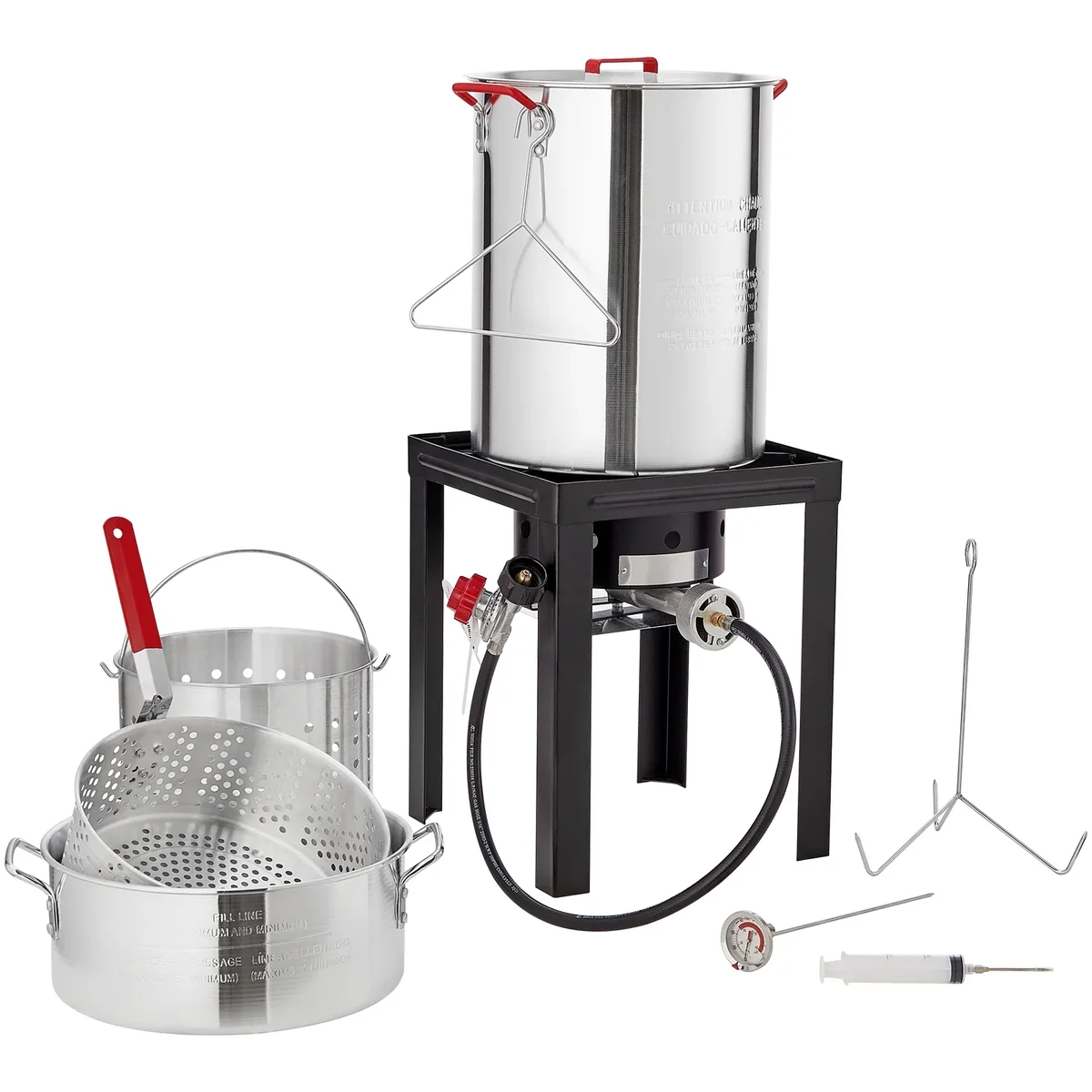 Everdaily Essentials Deep Fryer for Turkey, Set of 30-qt Poultry and 10-qt Fish Steamer Cooker, Outdoor Seafood Frying Pot made of Aluminum, Propane Gas Boiler with 5 Ref. 9882