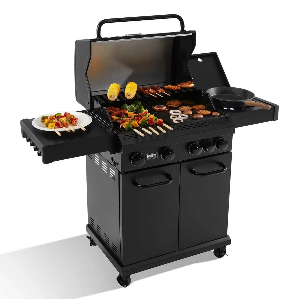 MAISON BACKYARDS MBY 4-Burner Propane Gas Grill with Side Burner, 50,000 BTU Outdoor BBQ Grill with Cast Iron Grates and Griddle, Heavy Duty for Backyard Cooking 6068