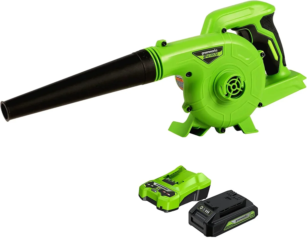 Greenworks 24V (90 MPH / 180 CFM / 200+ Compatible Tools) Cordless Shop Blower, 2.0Ah Battery and Charger Included 0722