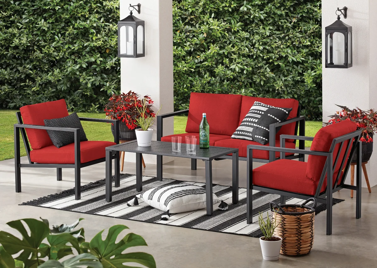 Mainstays Dashwood 4-Piece Outdoor Patio Conversation Set, Seats 4, Red 4232