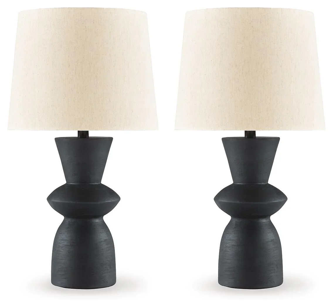 Signature Design by Ashley Scarbot Modern Angular Table Lamps - Set of 2, Distressed Black 4442