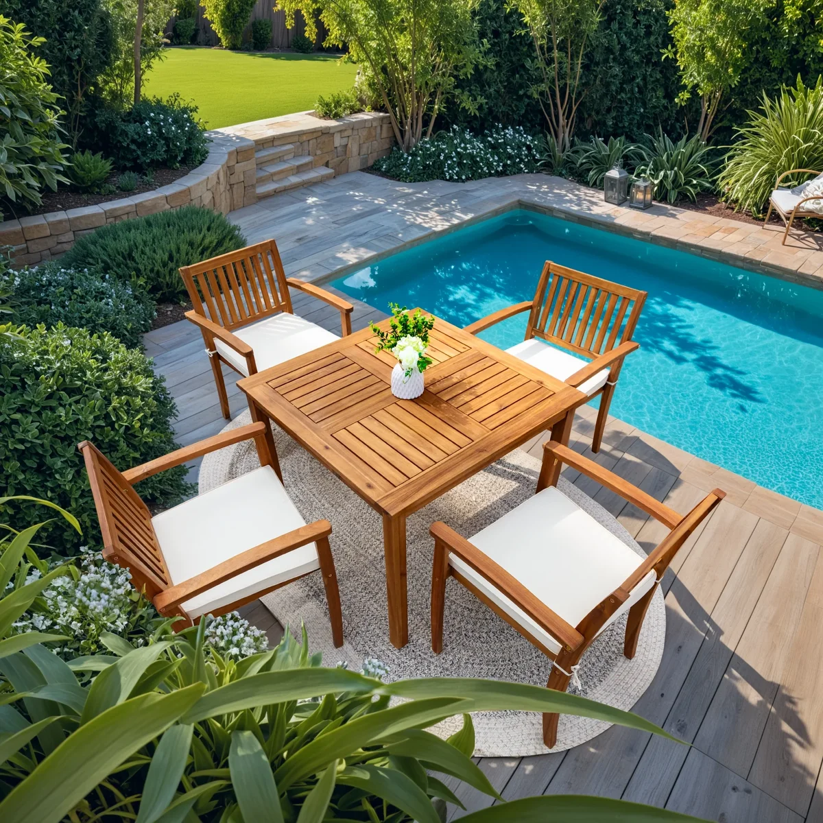 Homall Outdoor Furniture 5 Sets Patio Acacia Wood Table and Chairs with Cushions,Burlywood 6164
