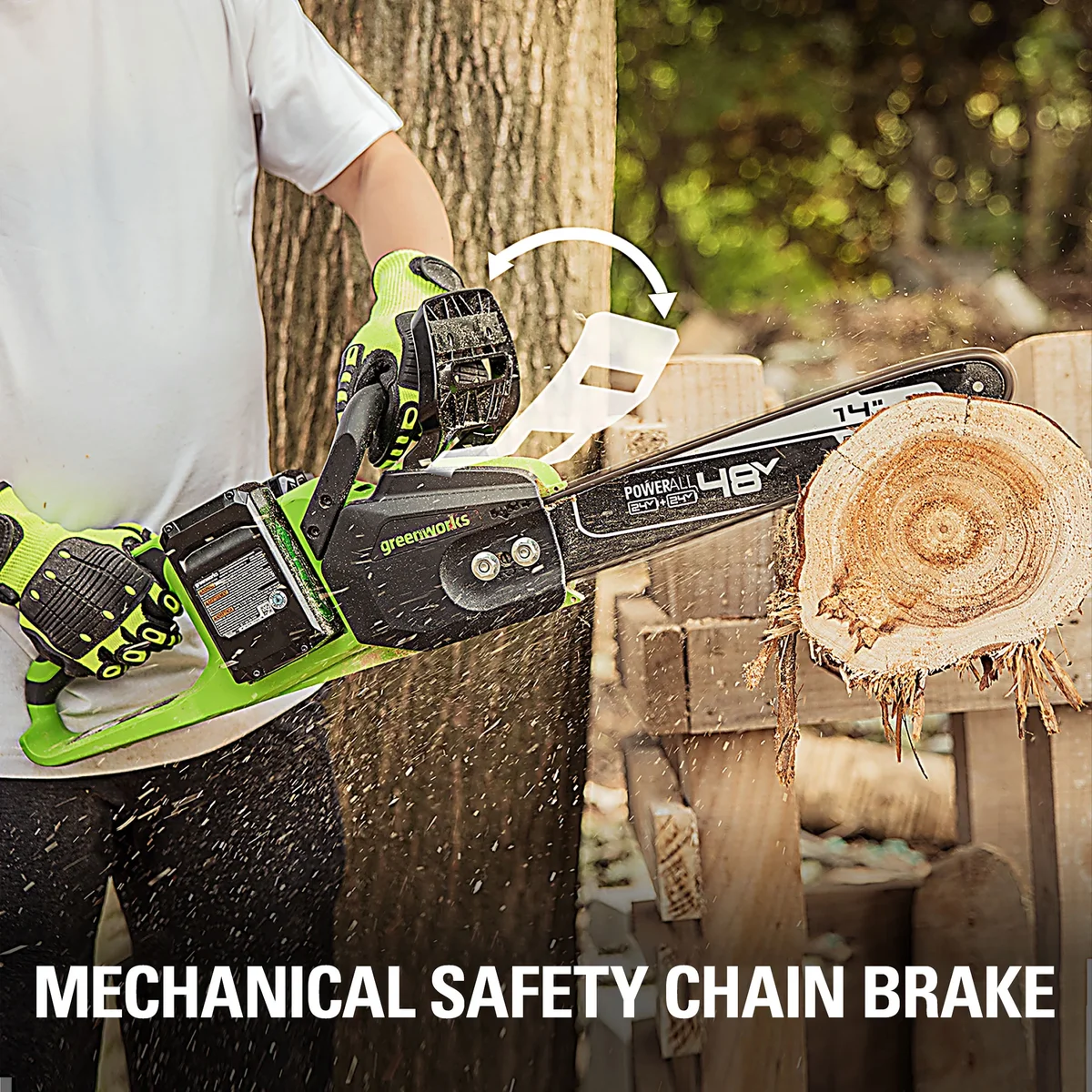 Greenworks 48V (24V x 2) Cordless 14-inch Brushless Chainsaw, with (2) 4Ah USB Batteries and Dual Port Charger, 2017902 8886