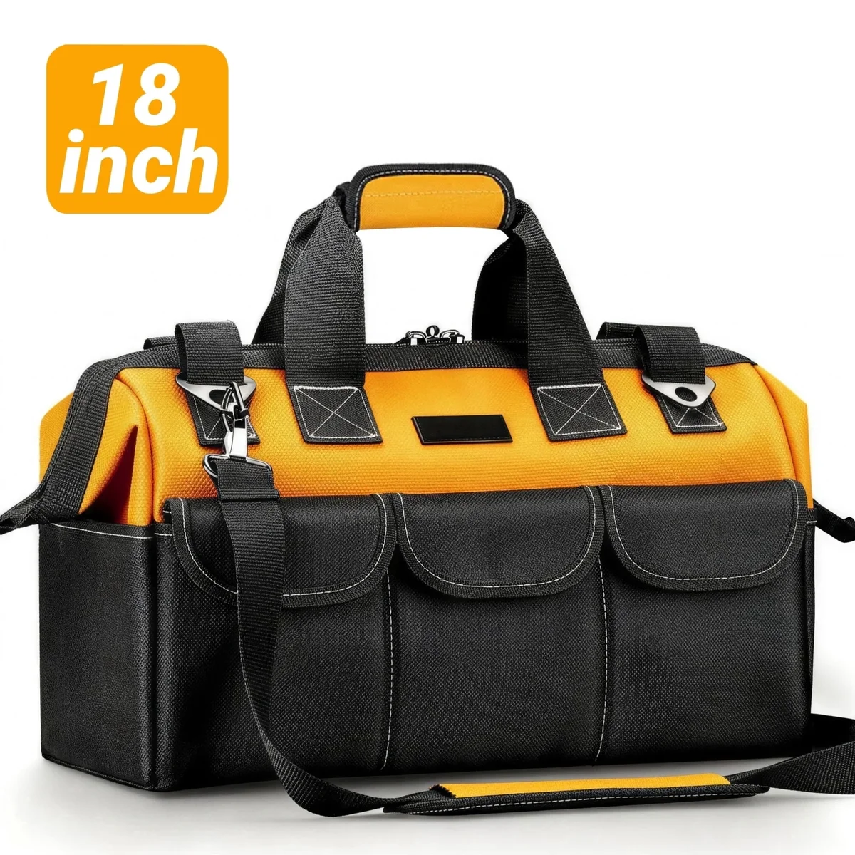VigorGuard_US Tool Bag,18 Inch Heavy Duty Tool Storage Organizer Bags with Shoulder Strap and Storage Box for Home DIY & Equipment Storage,Yellow 5163