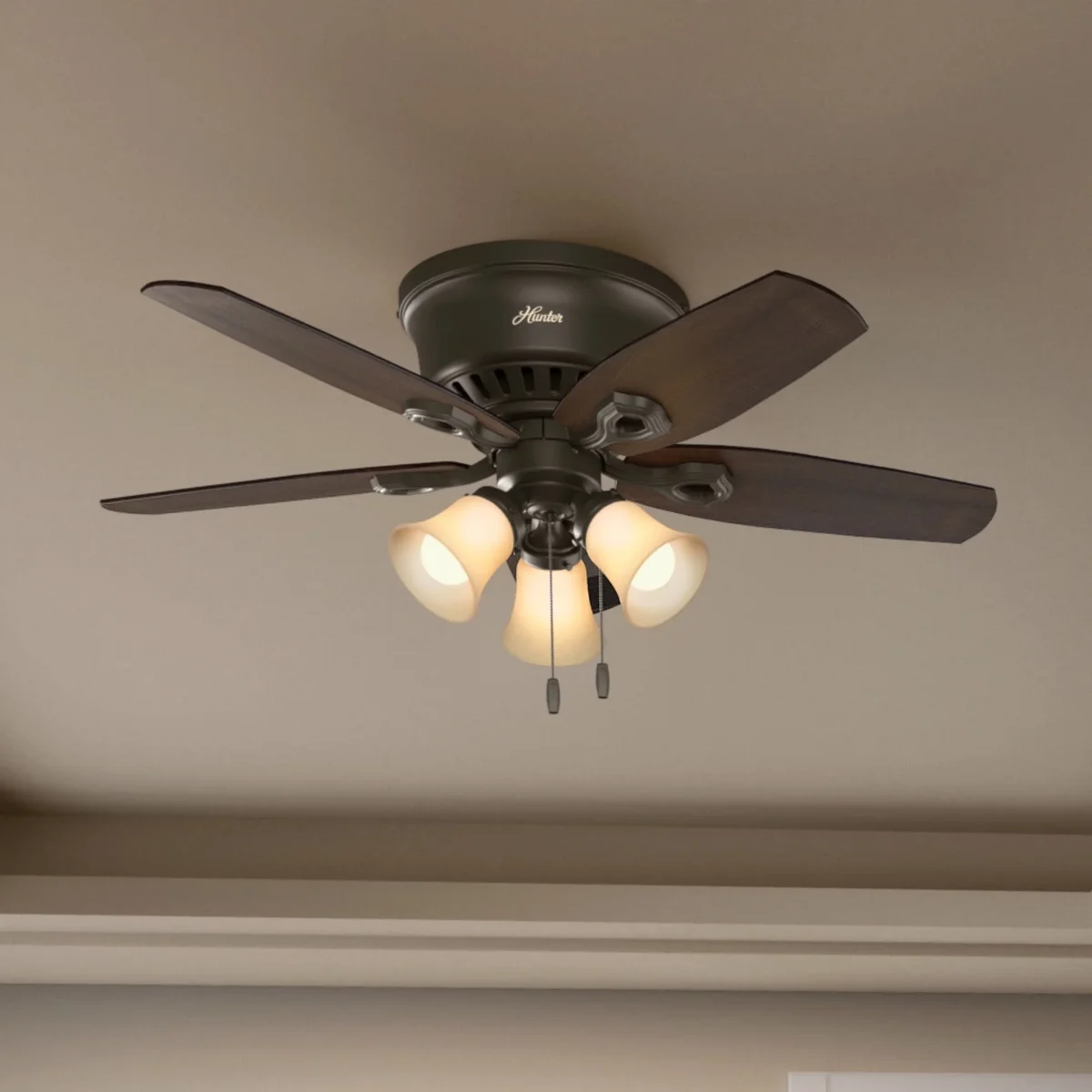 Hunter 42 inch Indoor Ceiling Fan with LED Lights - Bronze Ceiling Fan with Pull Chain, For Bedroom, Living Room, or Kitchen, Low Profile Mount,  5410