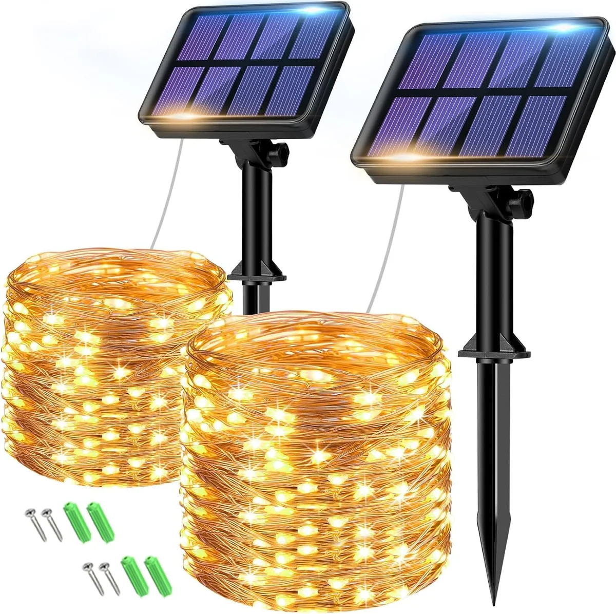 ArooickT 2 Pack Solar String Lights Outdoor Garden Waterproof, Total 14M/46FT 120 LED Solar Powered Fairy Lights, 8 Modes Copper Wire Lights for Patio Yar 6387