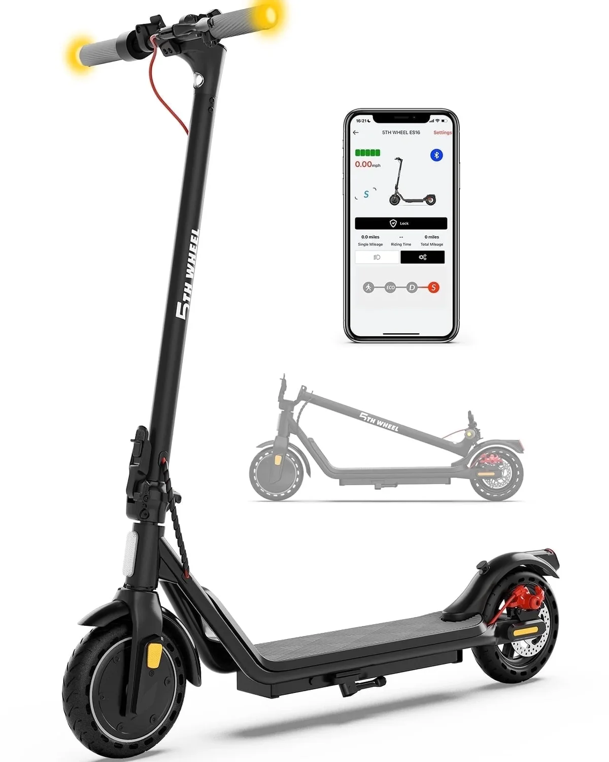 5TH WHEEL W16S 300W Electric Scooter with Turn Signal, 8.5” Solid Tires, 18mph & 12Miles Range, Folding Commuting E-Scooter for Adults with APP 1191