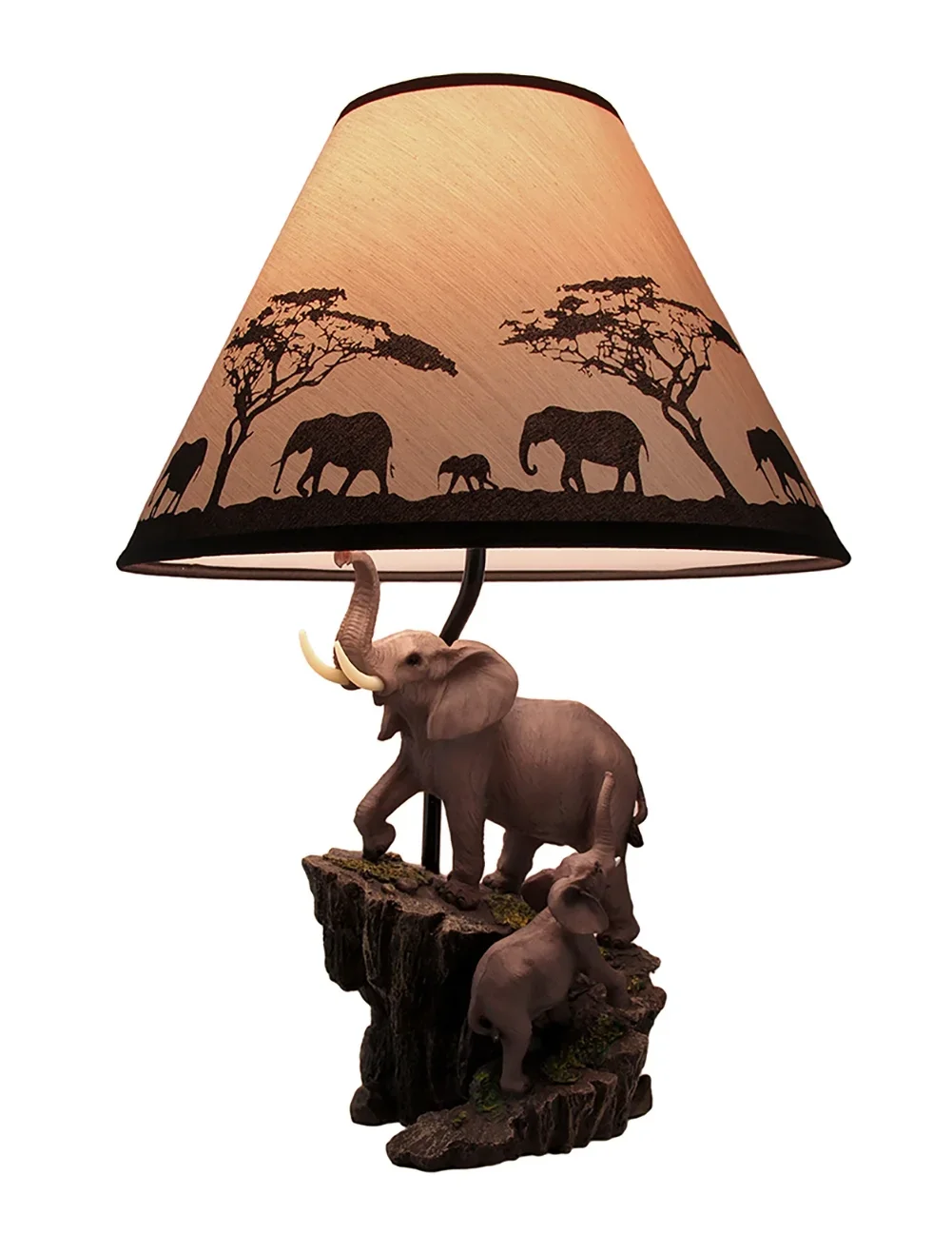 Zeckos Elephant and Baby on Expedition Sculptural Table Lamp with Decorative Shade 5484