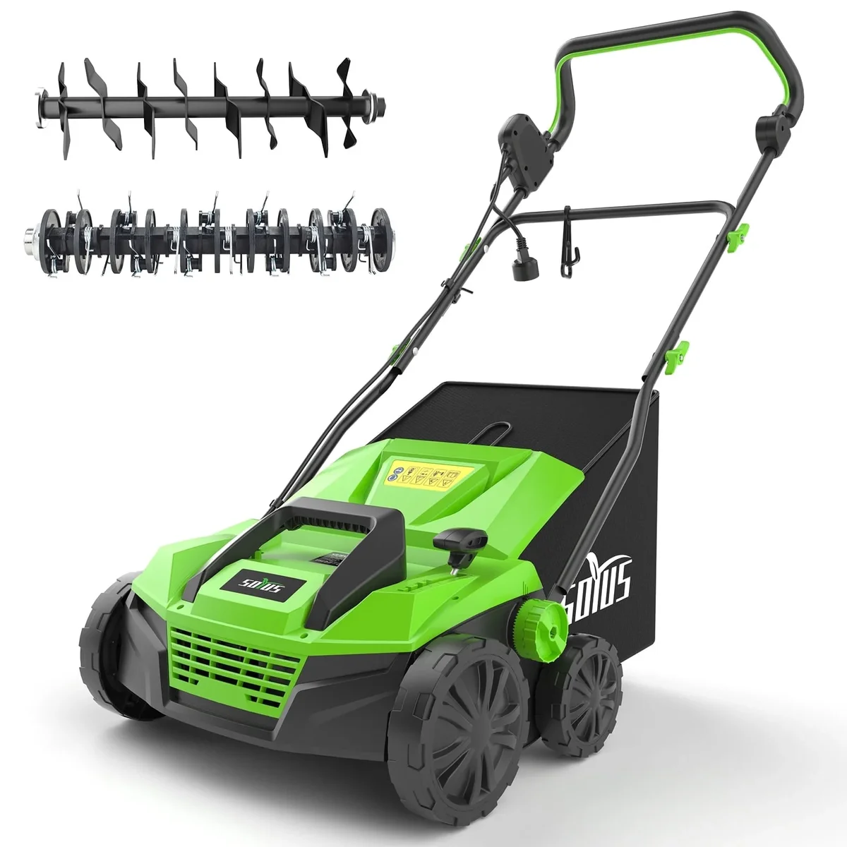 SOYUS 15-Inch 13-Amp Electric Dethatcher and Scarifier with 45L Removable Thath Collection Bag, Corded Lawn Dethatcher with 5-Position Depth Adju 2325