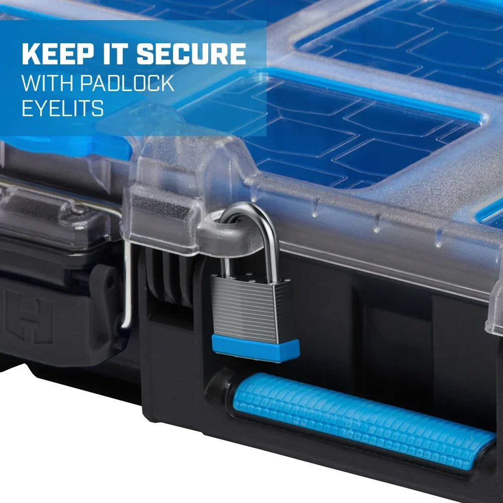 HART Stack System Small Parts Organizer with Removable Bins, Black with Blue Accents 8514
