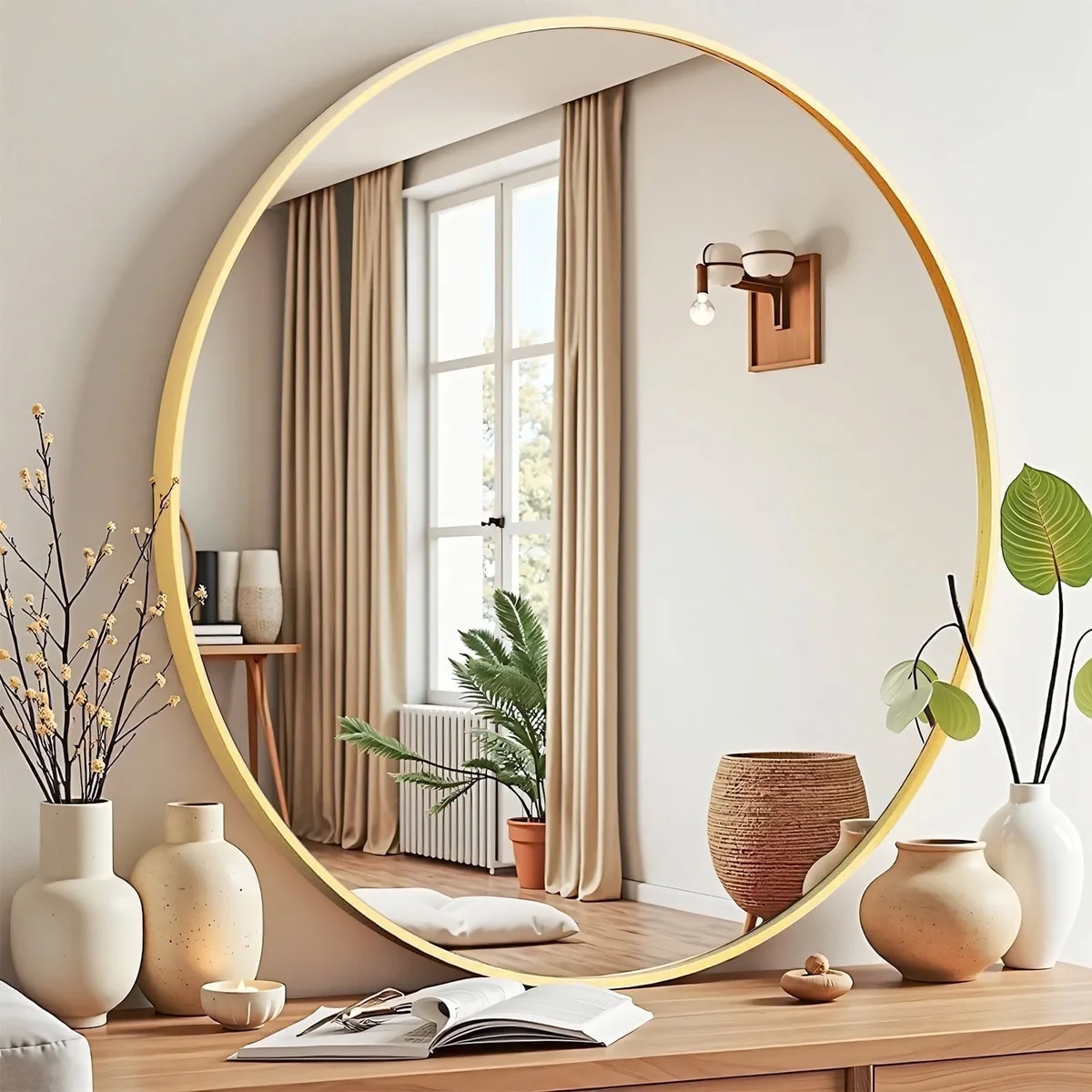 Blorly 20 inch Circle Wall Round Mirror for over Sink, Gold Metal Frame, Bathroom Decorative Vanity Mirror, for Living Room, Entryway 2056