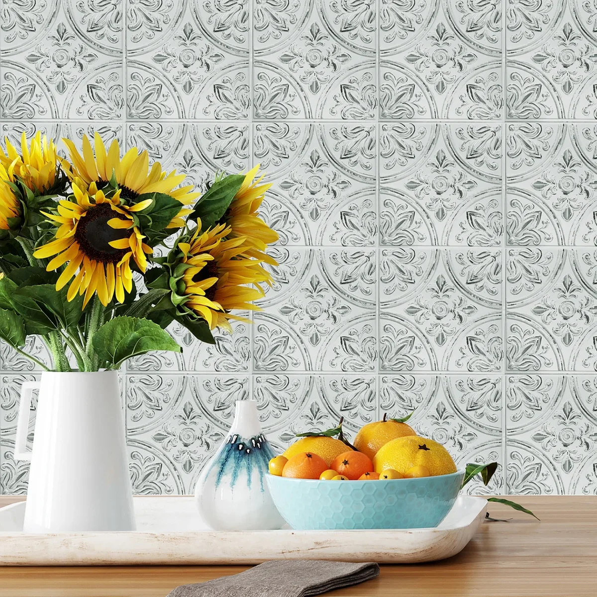 RoomMates Tin White Peel & Stick Tile Backsplash 7889