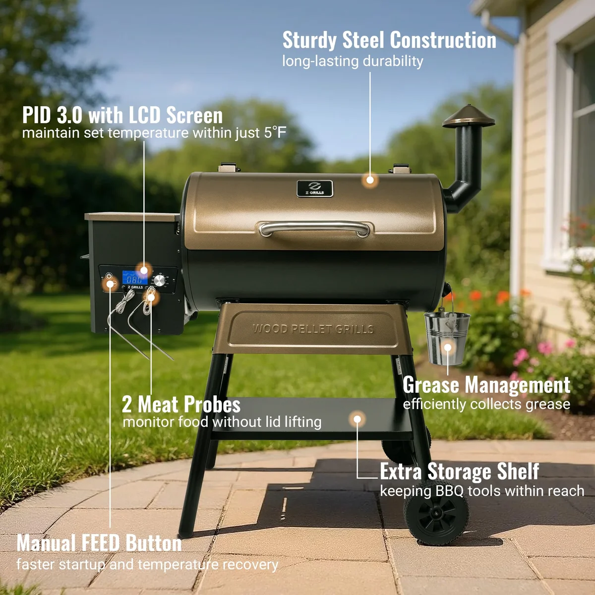 Z GRILLS Grill Elite ZPG-550B4 549 sq.in Wood Pellet Grill & Smoker, Latest PID 3.0 Controller, 2 Meat Probes, Auto Temperature Control, 8 in 1 B 8719