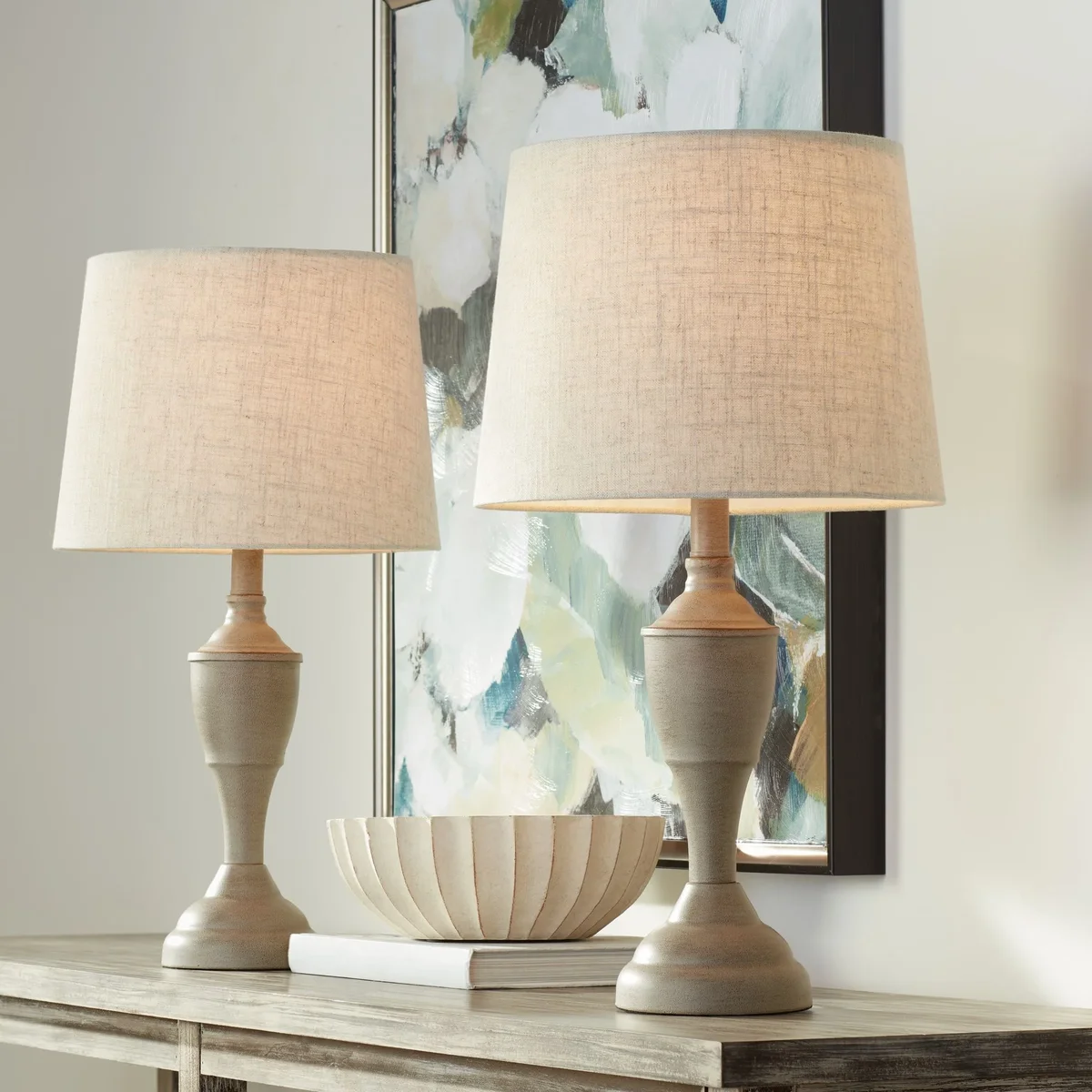 360 Lighting Claude Rustic Farmhouse Accent Table Lamps 21" High Set of 2 Beige Washed Linen Drum Shade for Bedroom Living Room Bedside Nightstan 9275