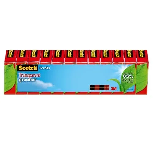 Scotch 612-12P 1 in. Core 0.75 in. x 75 ft. Transparent Greener Tape (12-Piece/Pack) 3683