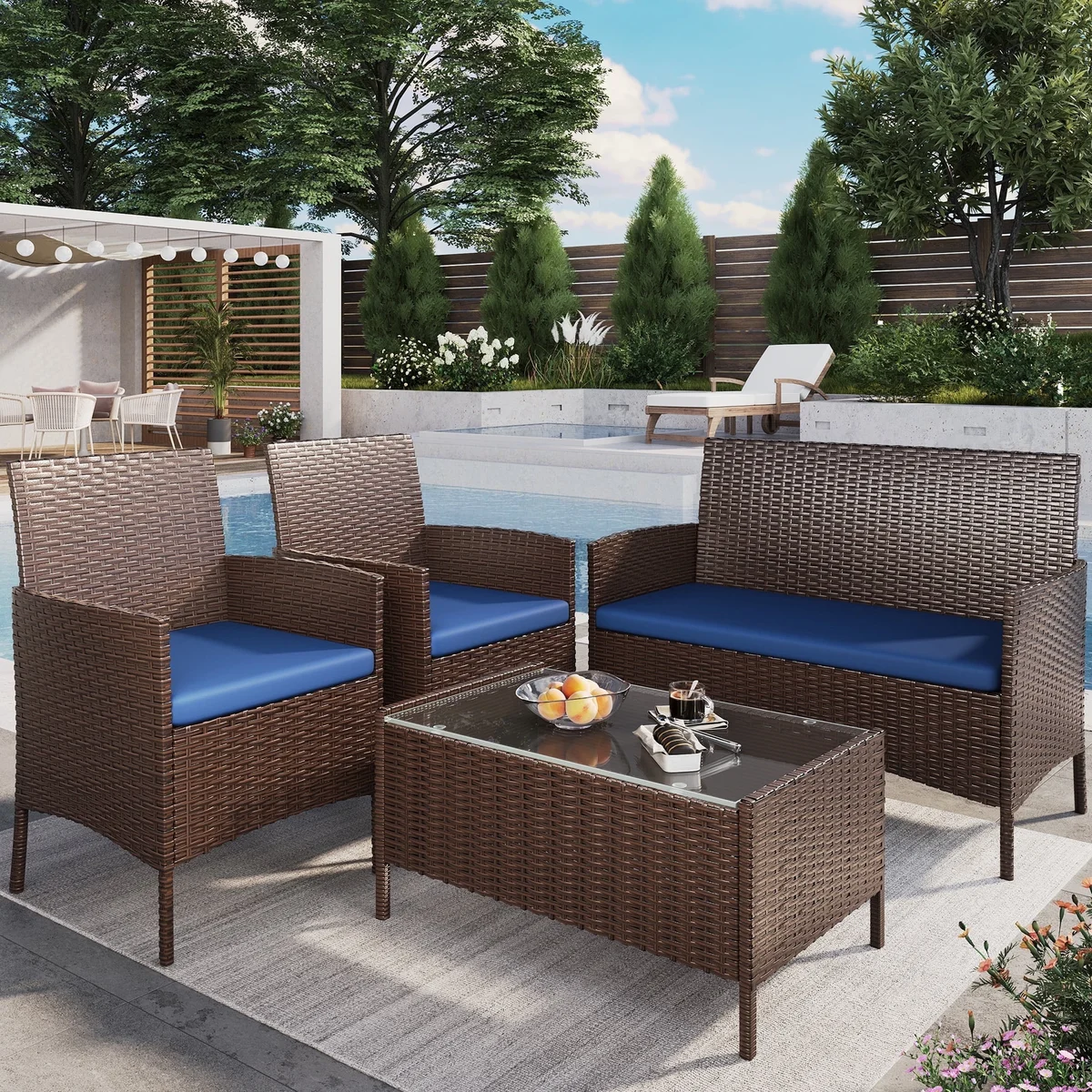 ELPOSUN Patio Furniture 4 Pieces Outdoor Wicker Rattan Chair Balcony Conversation Sets Porch Furniture Sectional Loveseat w Cushions and Table fo 5081