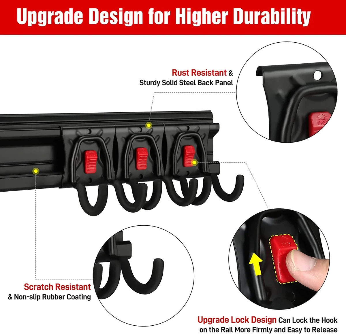 WORKPRO Garage Storage, Garden Tool Organizer Wall Mount 64 Inch with 8 Adjustable Hooks and Hangers, 4 Rails Steel Heavy Duty Tool Rack Holder 9245