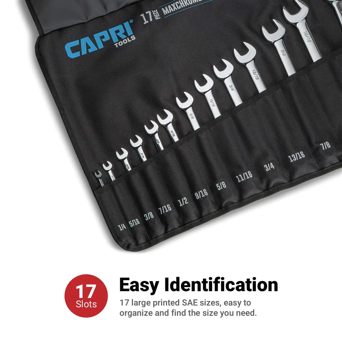 Capri Tools Wrench Roll Up Pouch, SAE, 17 Pockets 2375