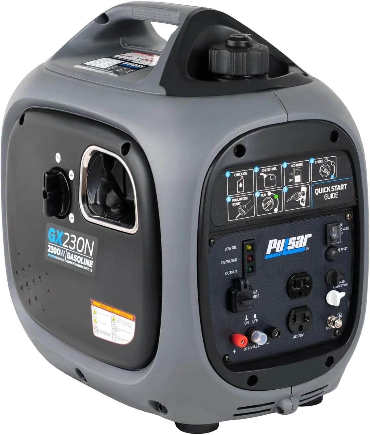 Pulsar 2,300W Portable Gas-Powered Quiet Inverter Generator for Home Emergency Backup, Parallel Capability, RV Ready, Long Run Time, GX230N 6258