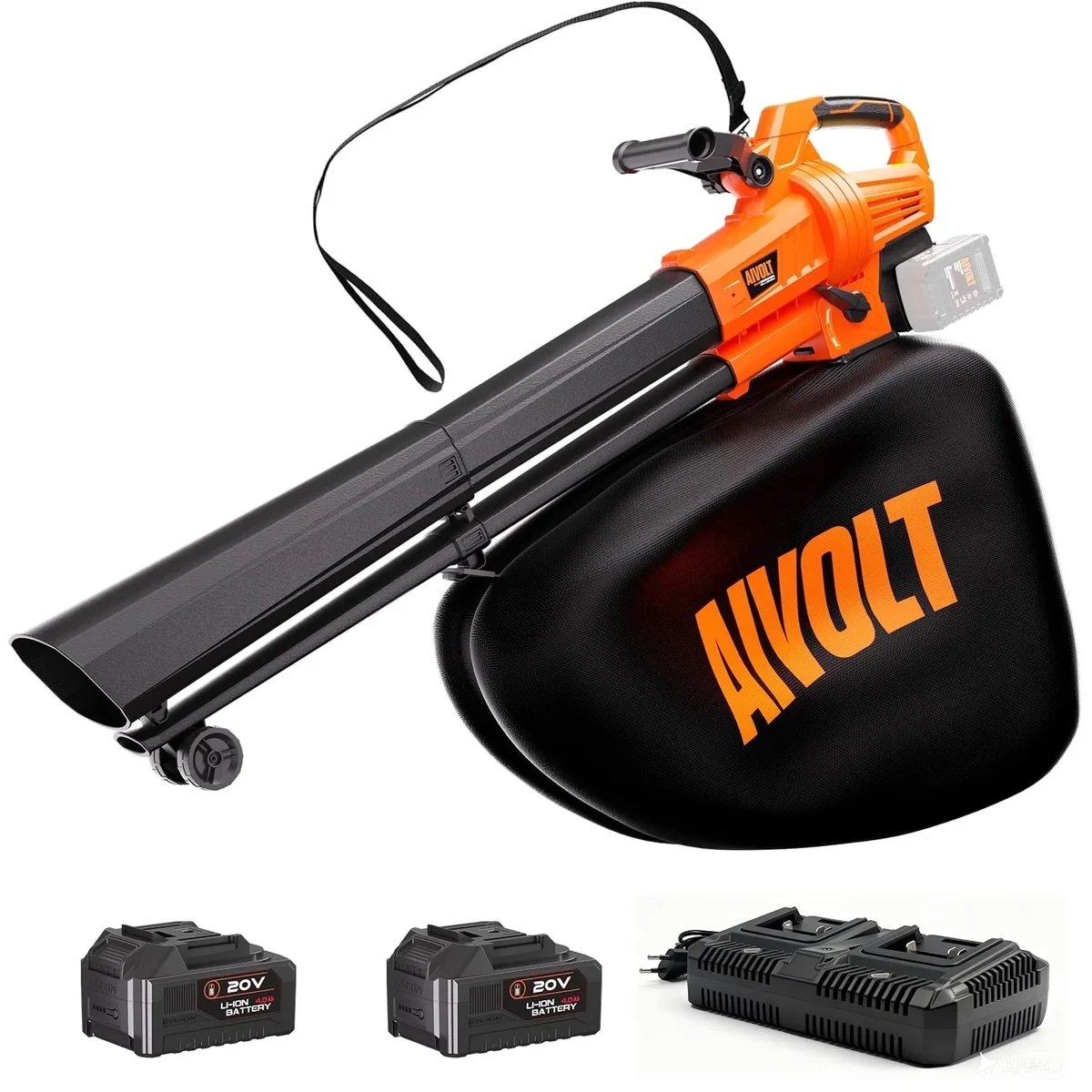AIVOLT Leaf Vacuum Cordless with 40L Bag,3-in-1 Cordless Leaf Blower & Mulcher,40V Brushless 160MPH 600CFM 4 Speed Turbo Boost Leaf Blowers for L 7673