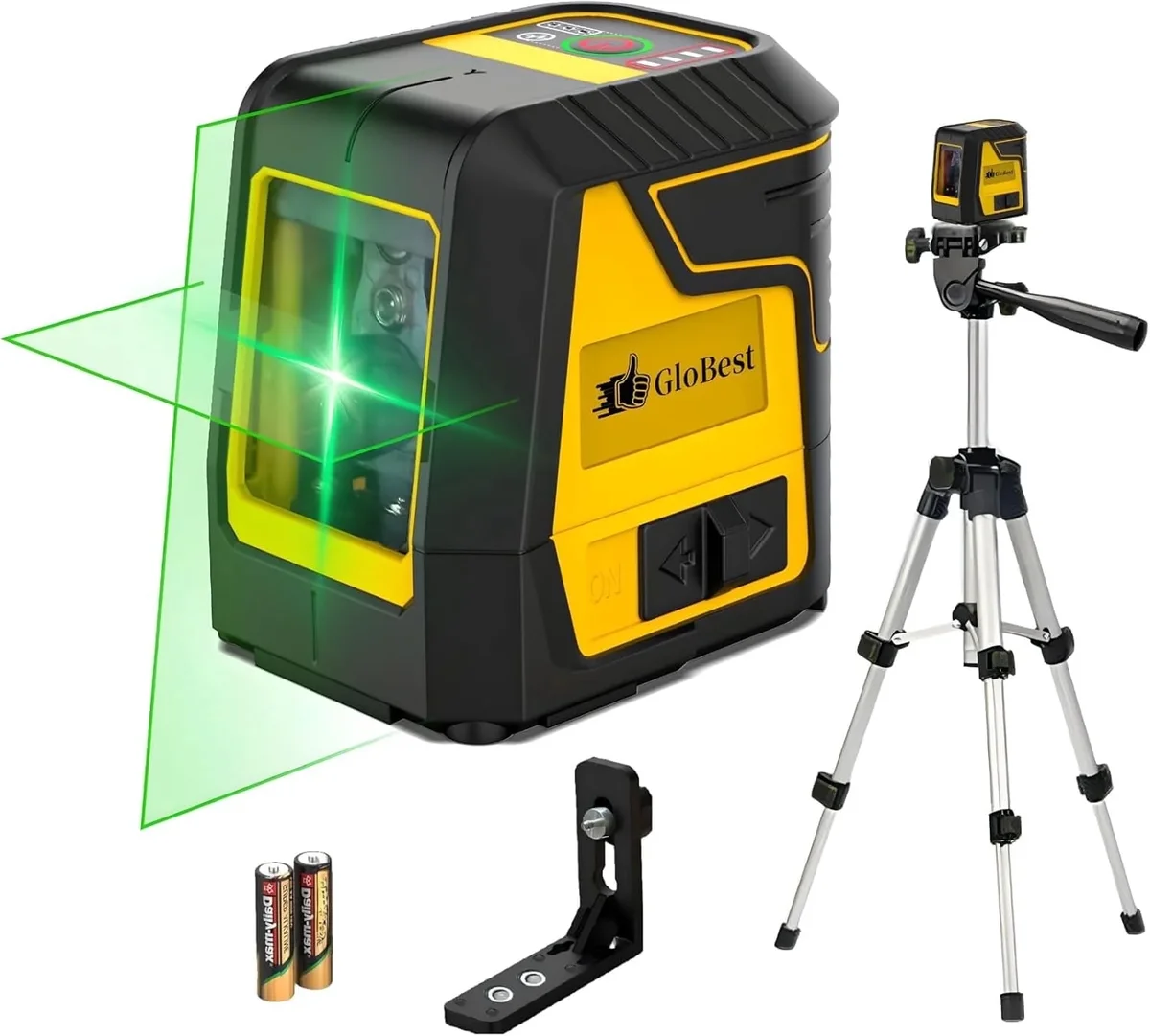 GloBest Laser Level with Tripod, 100ft/30m, IP54 Waterproof, Green Beam, with 360° Rotable Magnetic Bracket, Carry Pouch and 2 AA Batteries 4503