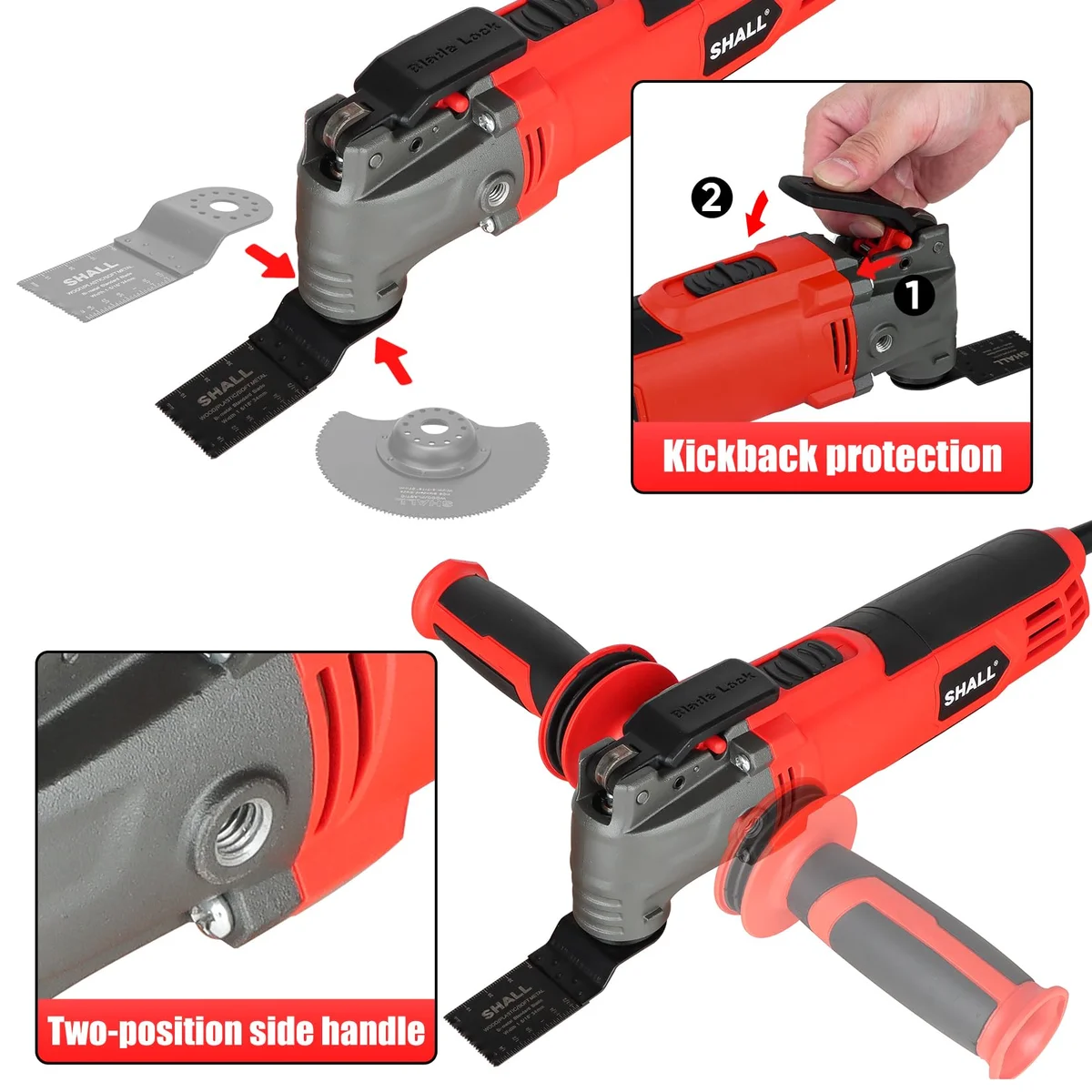 SHALL Oscillating Tool, Oscillating Multitool Kit, 3° Oscillation Angle, Easy Change & Kickback Protection, 6 Variable Speeds, Auxiliary Handle, 2537