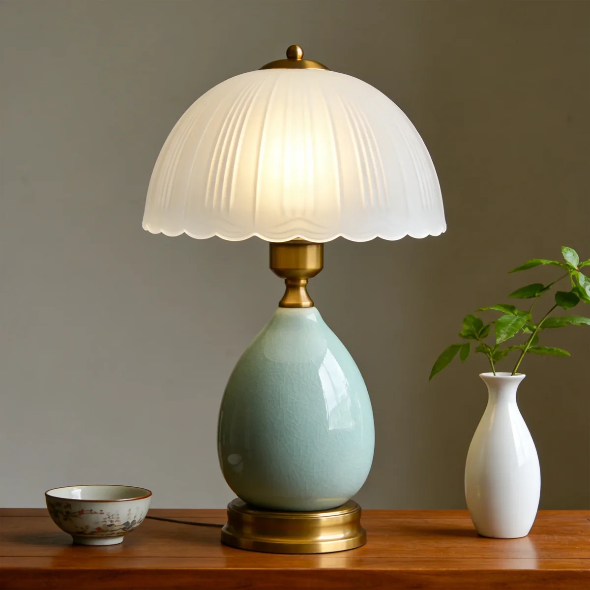 xiaojuande Vintage Lamp for Living Room,16" Modern Ceramic Table Lamps for Bedroom,Retro Bedside Nightstand Traditional Lamps, Classic Chinoiserie Green Lam 4416