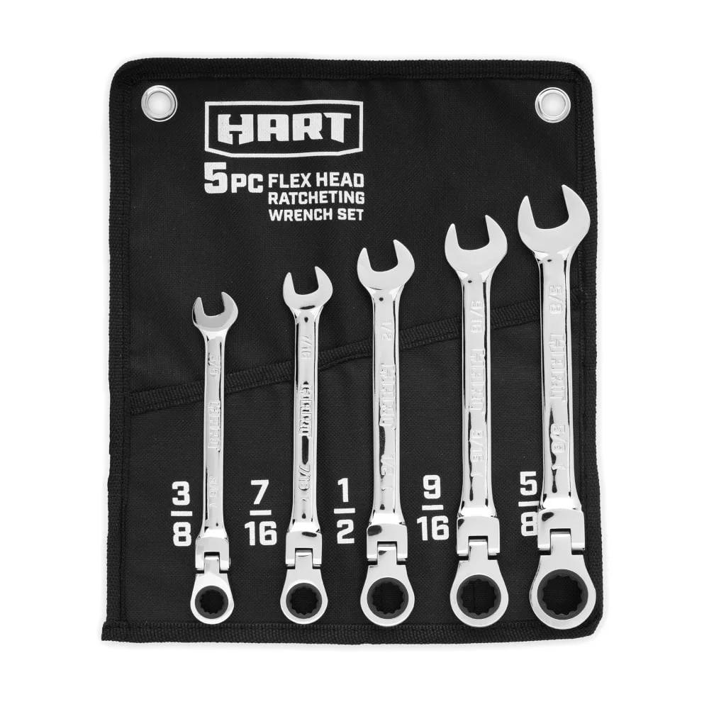 HART 5 Piece Flex Head Ratcheting Wrench Set SAE, New Condition 8119