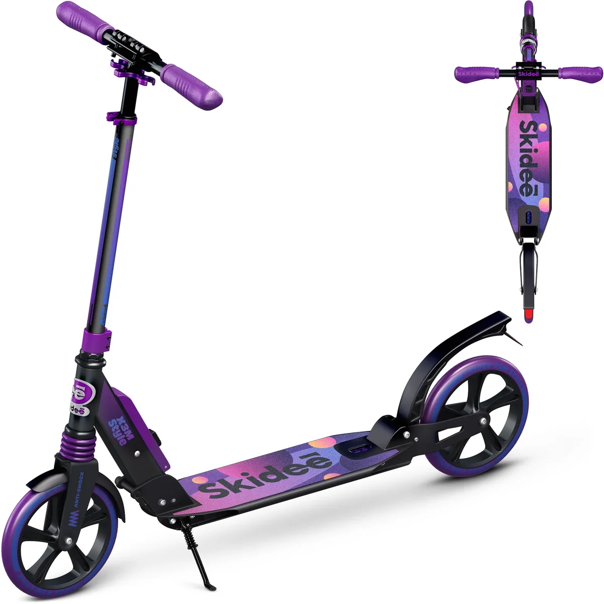 Skidee Scooter for Kids, Teens, Adults, 4 Adjustment Levels, Handlebar Up to 41 Inches, Purple 6806