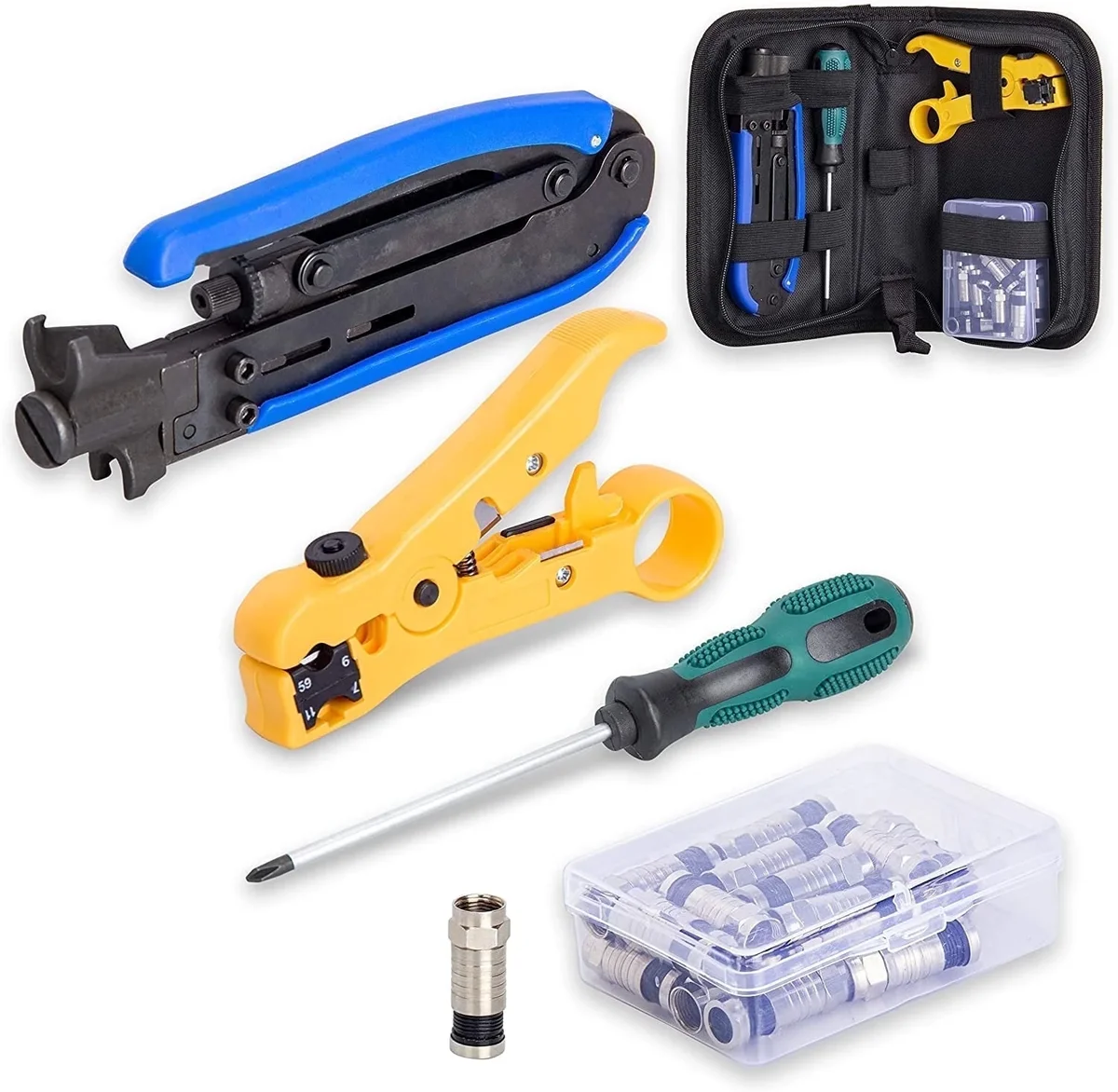 Everdaily Essentials Coax Cable Crimper Kit, Adjustable Hand Tool Crimper & Stripper 4171