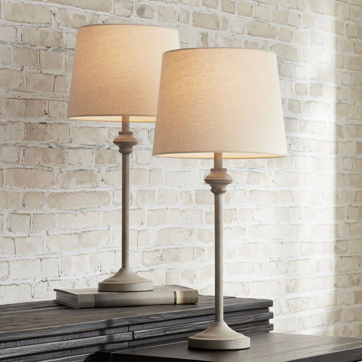 360 Lighting Lynn Country Cottage Buffet Table Lamps 26 3/4" High Set of 2 Beige Wood Oatmeal Drum Shade for Bedroom Living Room Bedside Nightsta 5623