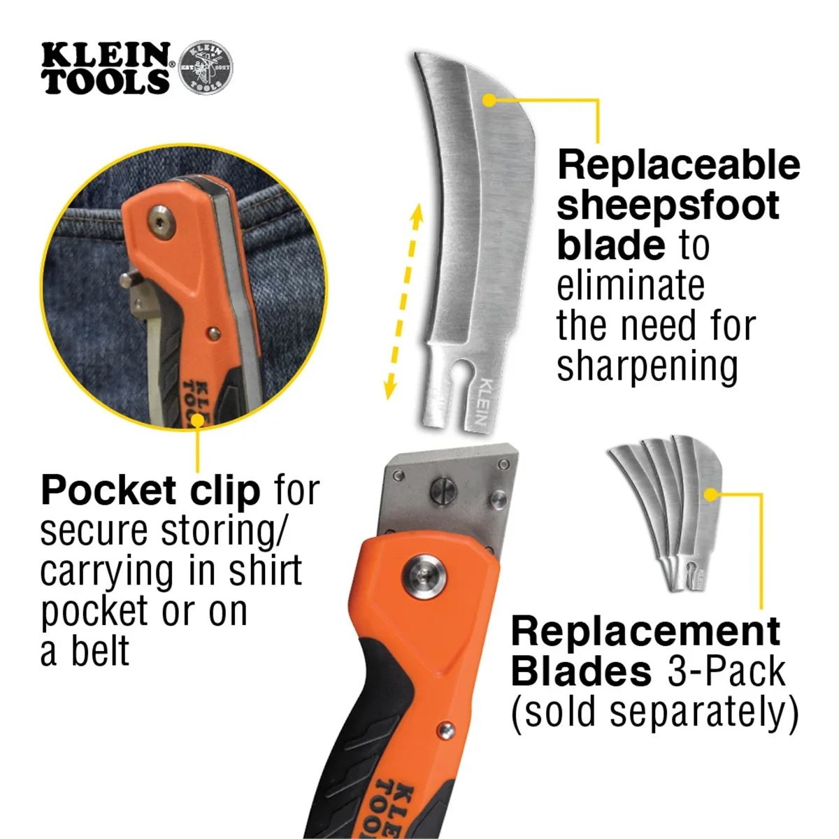 Klein Tools 44218 Cable Skinning Utility Knife w/Replaceable Blade 5850