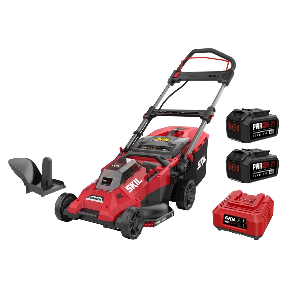 SKIL PWR CORE 20V 18-Inch Cordless Lawn Mower, Brushless Push Mower, 6 Cutting Height Adjustment, Electric Lawn Mower with 2*4.0Ah Batteries and  3082