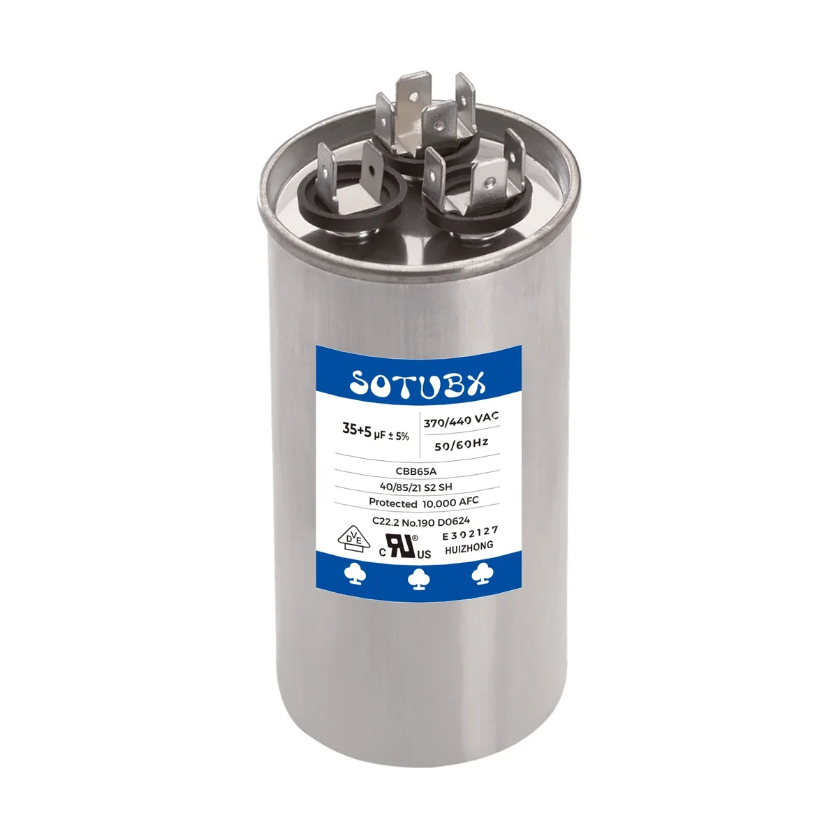 SOTUBX 35+5 MFD 370/440VAC Round Motor Dual Run Capacitor 35+5 uF 370V or 440 Volt for AC Air Conditioner Condenser - 35/5 uf MFD 440V Straight Cool or  4150