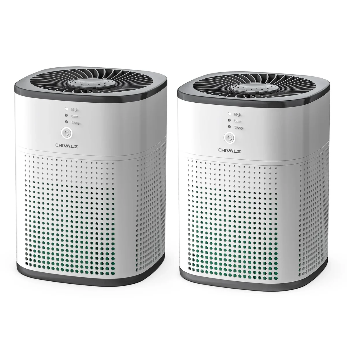 CHIVALZ 2 Pack Air Purifiers for Home Bedroom, Quiet Air Cleaner with 24dB Sleep Mode, True HEPA Filter for Pet, White & Black 8435