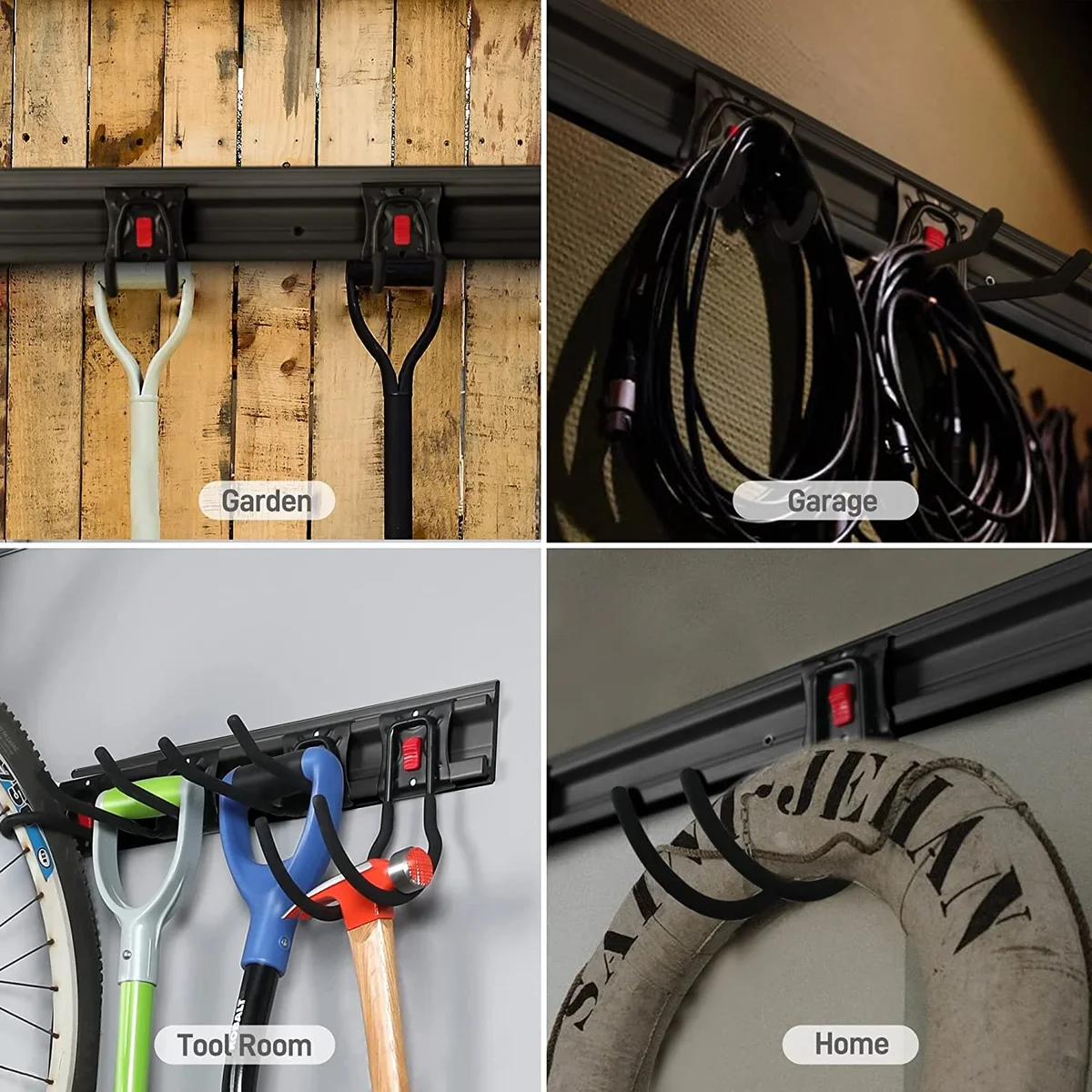 WORKPRO Garage Storage, Garden Tool Organizer Wall Mount 64 Inch with 8 Adjustable Hooks and Hangers, 4 Rails Steel Heavy Duty Tool Rack Holder 9245