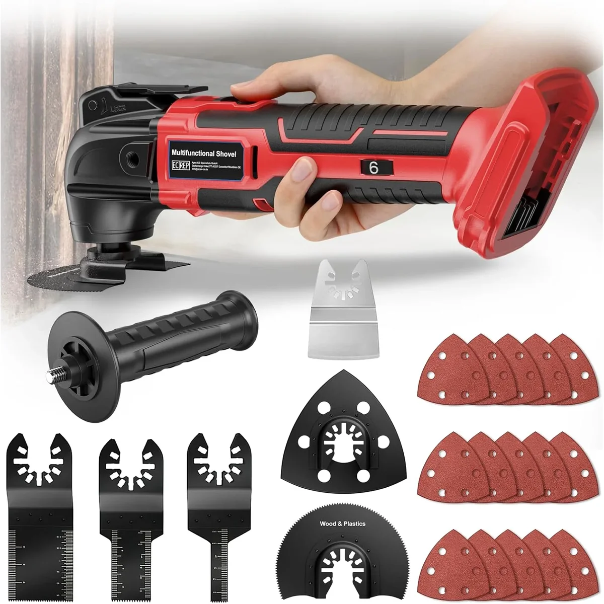 Everdaily Essentials Cordless Oscillating Tool for 18V Battery( Battery), 6 Variable Speed Brushless-Motor Tool, 22Pcs Multi Tool Kit, Oscillating Saw for 4590