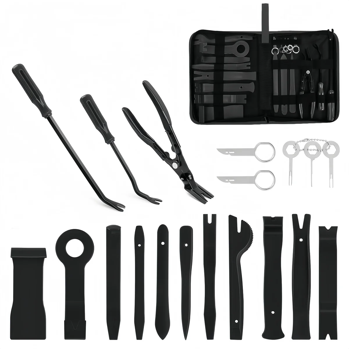 Everdaily Essentials Auto Trim Removal Tool Kit, 19 Pcs Scratch Pry Tool Set for Car Panel and Dashboard Removal, Includes Door Panel Tool, Push Rivets, Car Clips, Es Ref. 1651