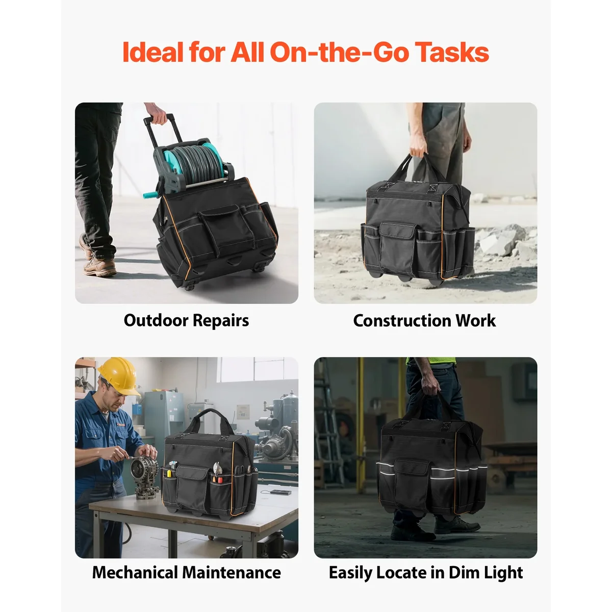 KFFKFF Rolling Tool Bag with Wheels, 110 lbs Capacity, 25 Pockets Durable Tool Organizer with Telescoping Handle & Sturdy Base for Electricians a 8385