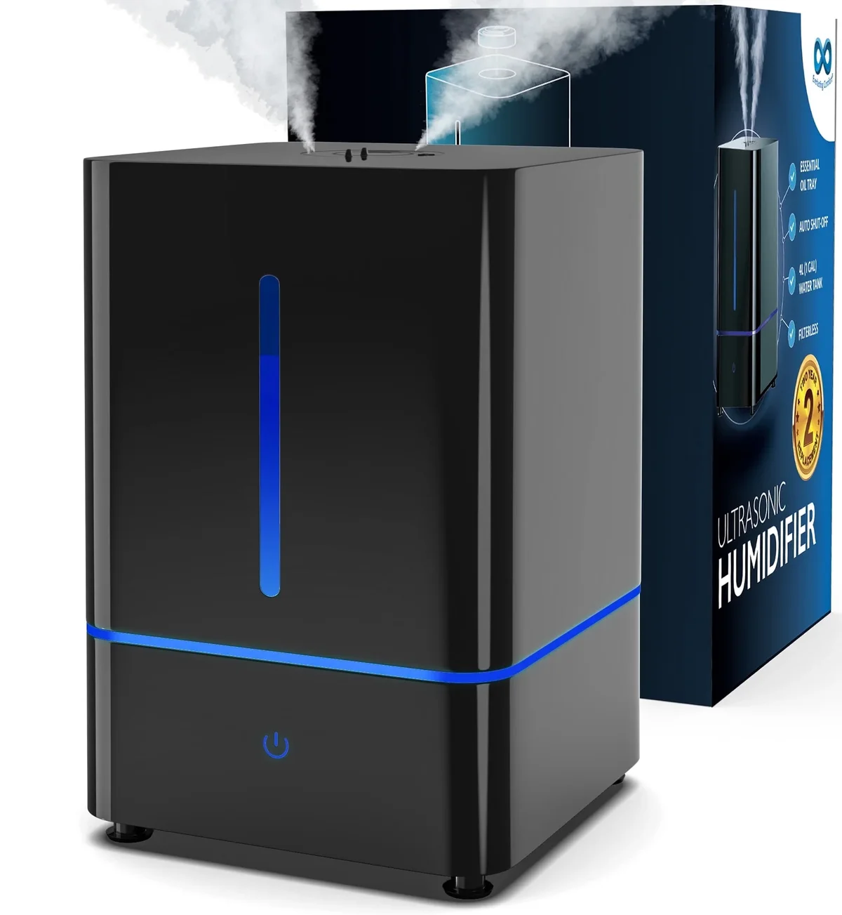 Everlasting Comfort 4L Cool Mist Humidifier for Bedroom, Black – Filterless, Quiet Ultrasonic Humidifier with Essential Oil Tray 6051