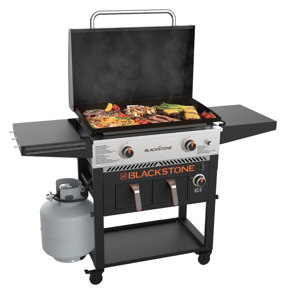 Blackstone Outdoor Combo Griddle, 28 Inch 2-Burner Flat Top Grill with Air Fryer and Hood, Black 6234
